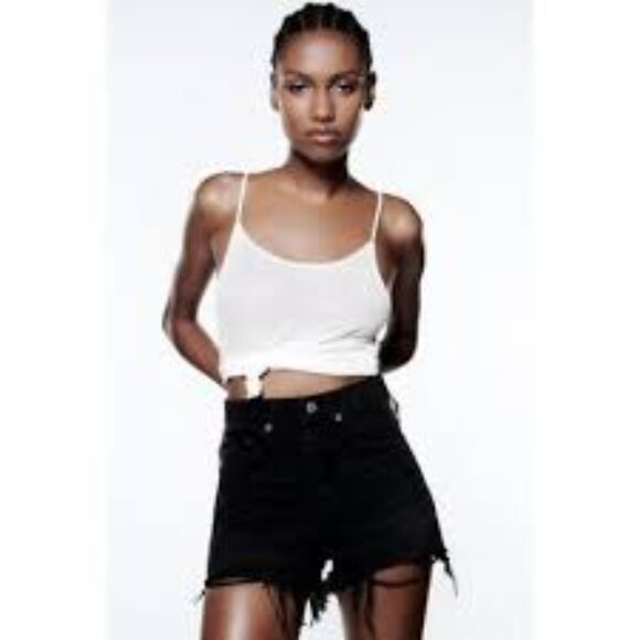 Zara Black Ripped Denim Women Short Size 6 - Picture 2 of 8